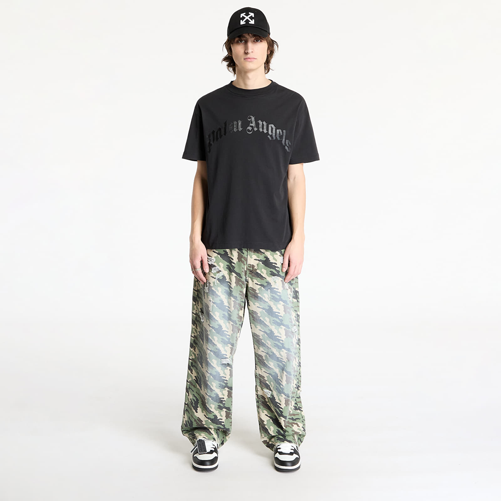T-Shirts Palm Angels Curved Logo Tee Black/ Black