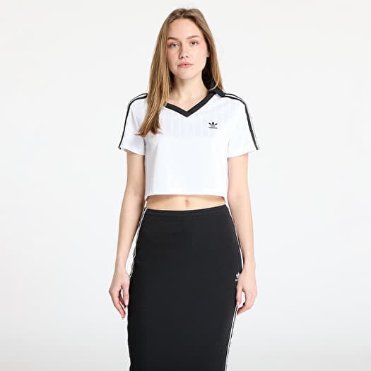 Top adidas Adicolor Football Jacquard V-Neck Crop Polo Shirt White