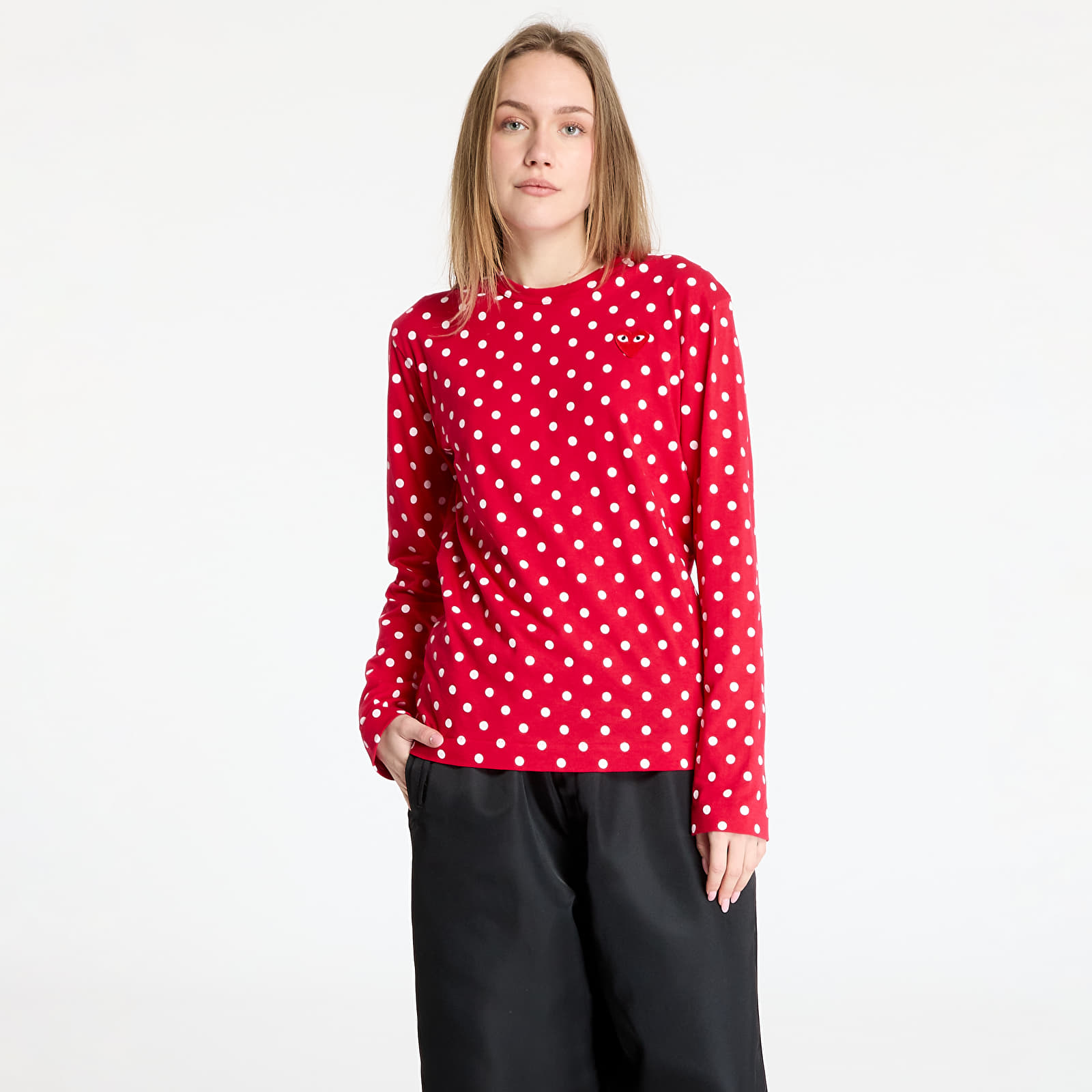 T-Shirts Comme des Garçons PLAY Heart Logo Long Sleeve Tee UNISEX Red