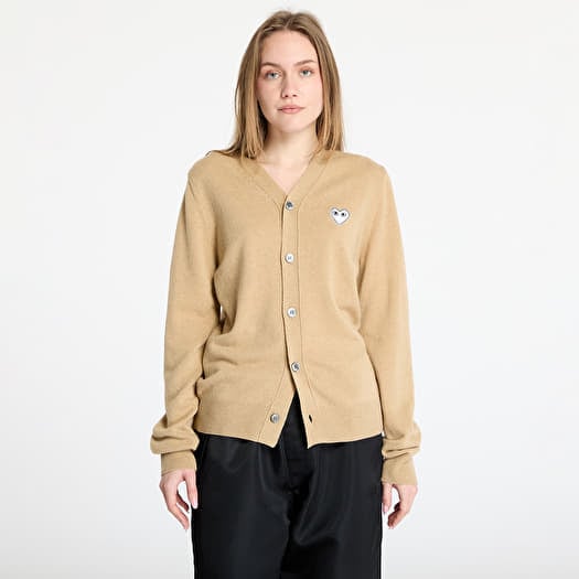 Comme des Garçons PLAY White Emblem V-Neck Cardigan Knit UNISEX Light Camel