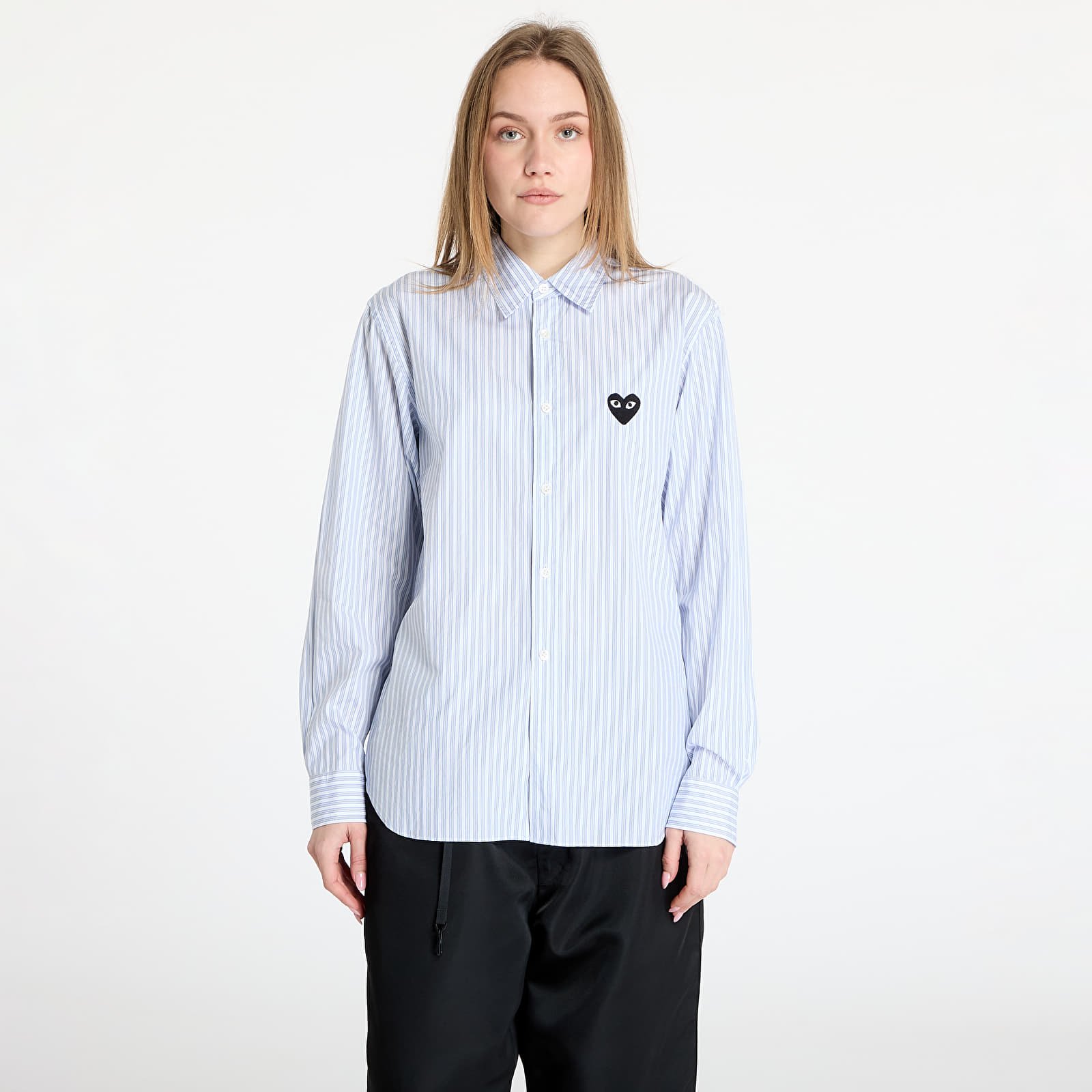 Shirts Comme des Garçons PLAY Black Heart Striped Shirt UNISEX White/ Light Blue