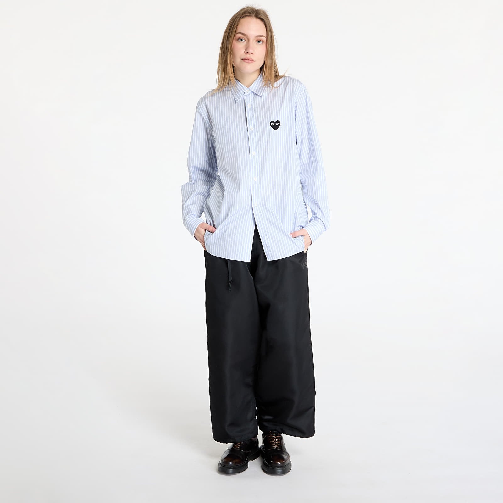 Shirts Comme des Garçons PLAY Black Heart Striped Shirt UNISEX White/ Light Blue