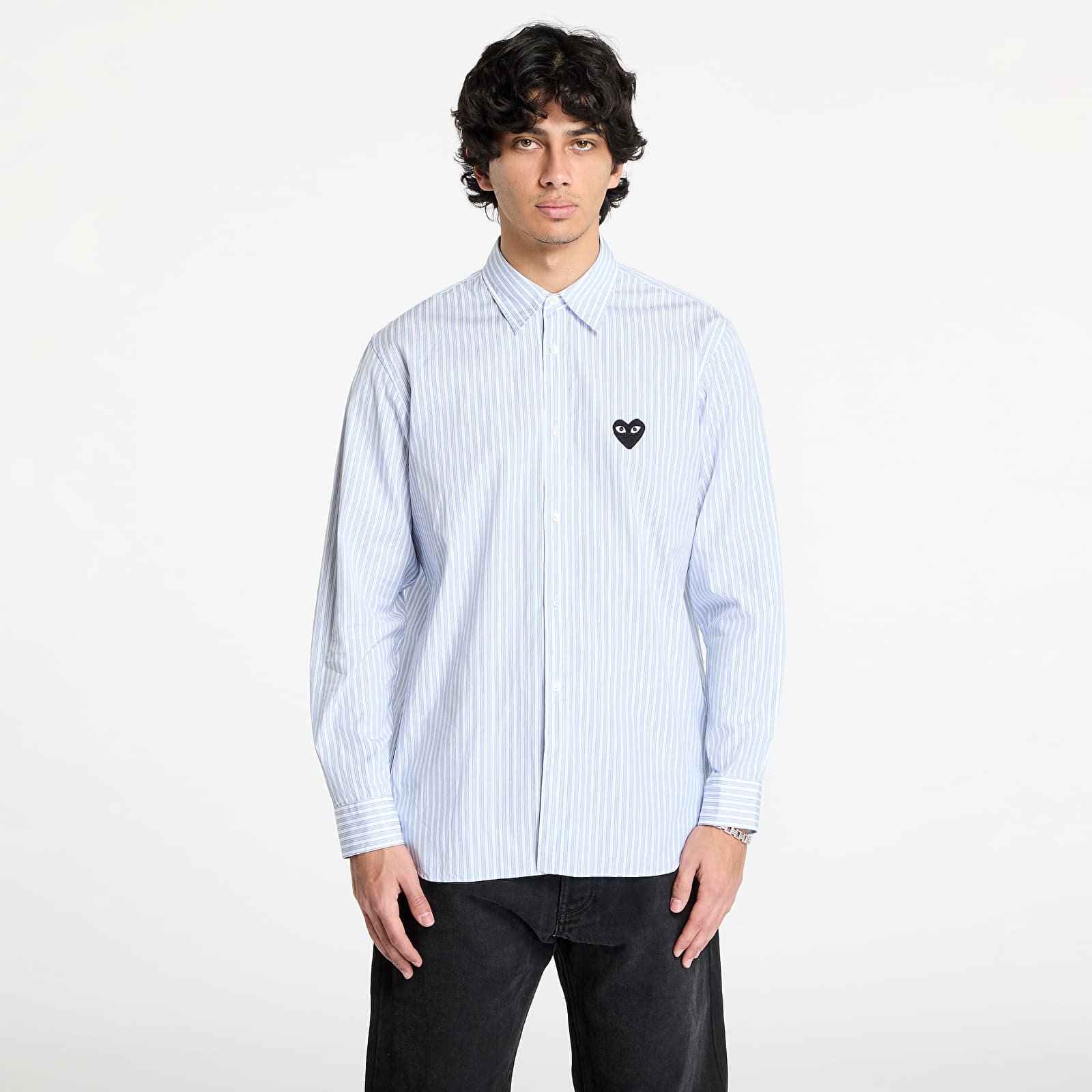 Shirts Comme des Garçons PLAY Black Heart Striped Shirt UNISEX White/ Light Blue