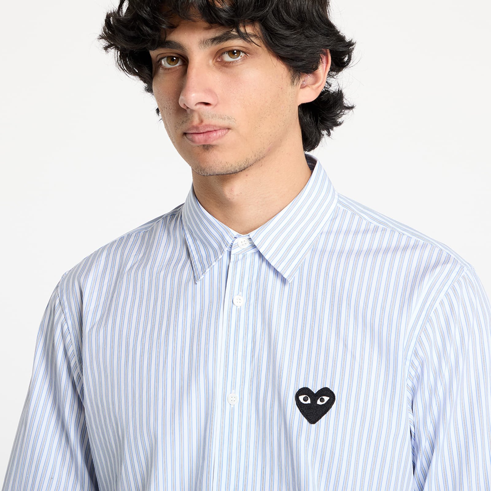 Shirts Comme des Garçons PLAY Black Heart Striped Shirt UNISEX White/ Light Blue