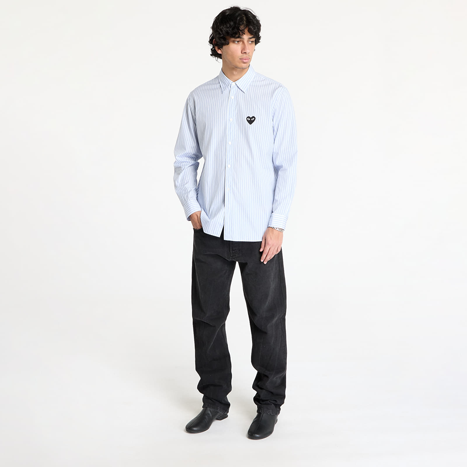 Cămăși Comme des Garçons PLAY Black Heart Striped Shirt UNISEX White/ Light Blue