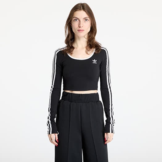 adidas Adicolor 3 Stripes Long Sleeve Crop Black