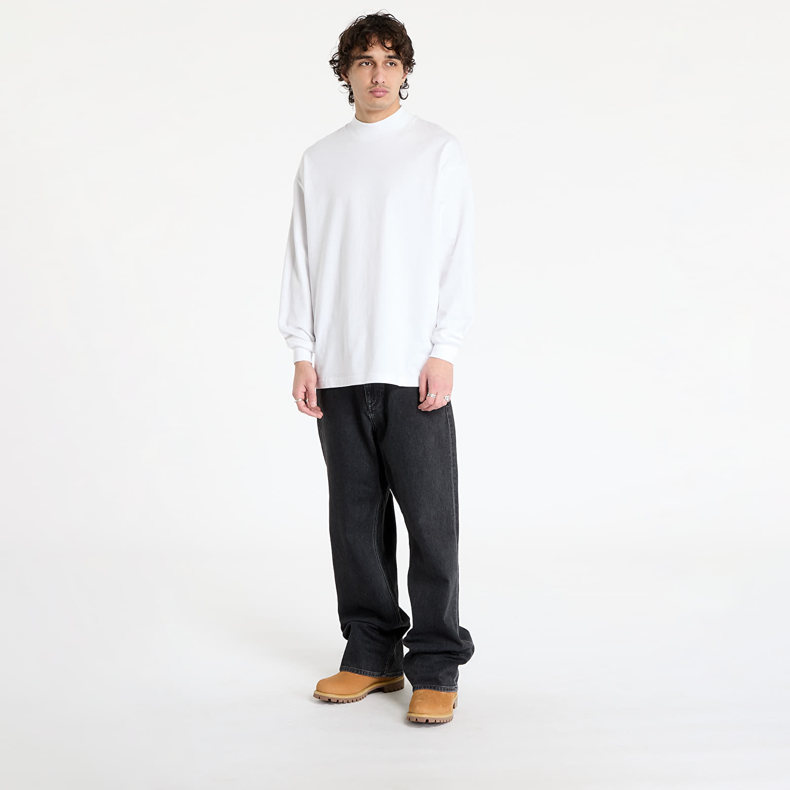 Koszulki Carhartt WIP Long Sleeve Script Mockneck T-Shirt UNISEX White