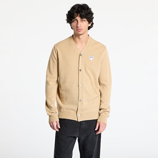 Pullover Comme des Garçons PLAY White Emblem V-Neck Cardigan Knit UNISEX Light Camel