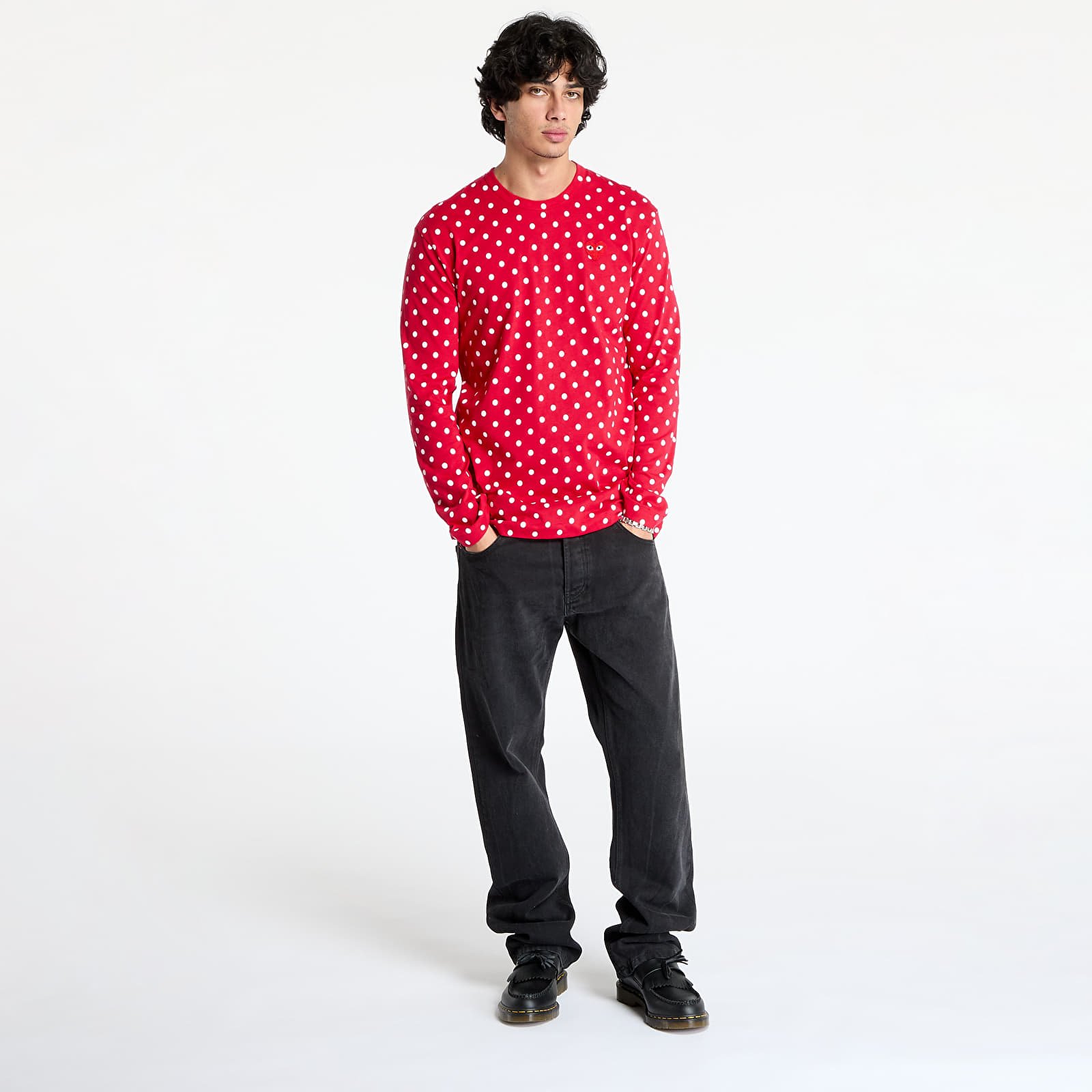 T-Shirts Comme des Garçons PLAY Heart Logo Long Sleeve Tee UNISEX Red