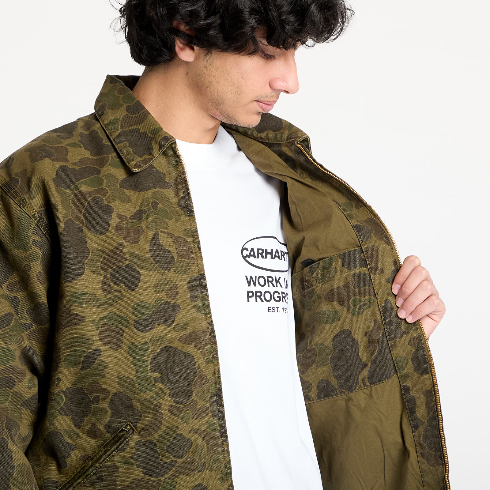 Men's jackets Carhartt WIP Duck Detroit Jacket UNISEX Camo Duck/ Green/ Office Green Garment Dyed