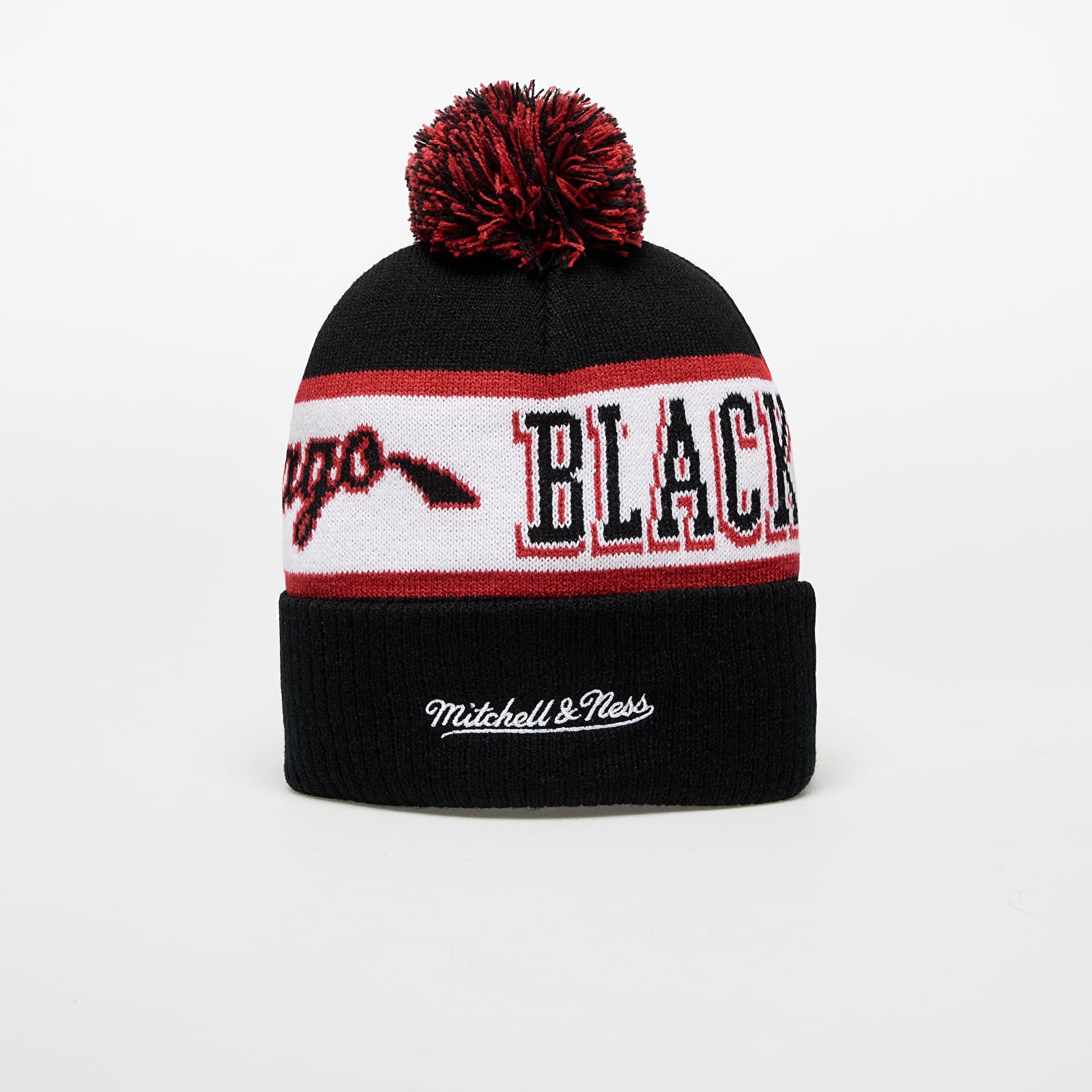 Hats Mitchell & Ness NHL Block Sweep Pom Knit Chicago Blackhawks Black