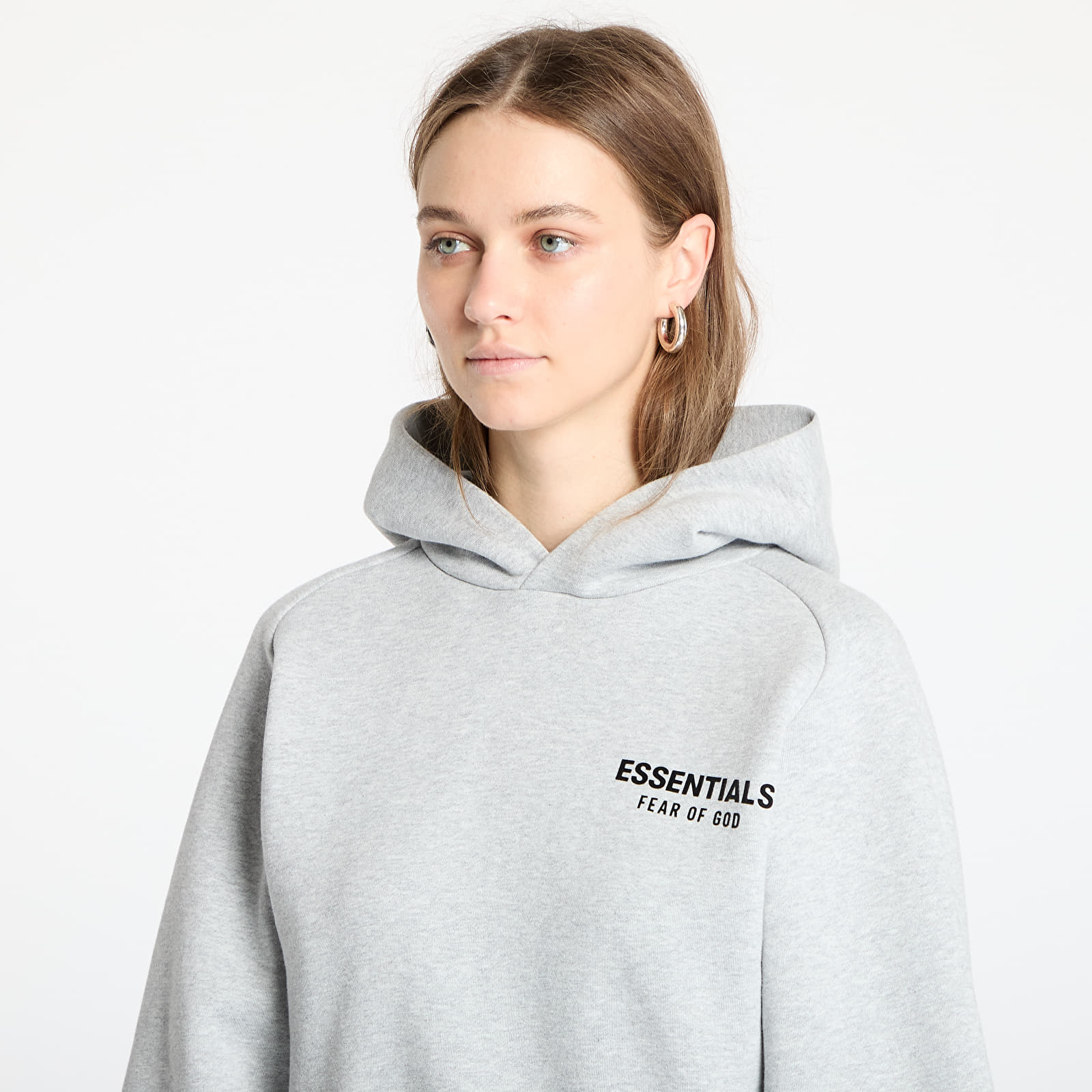 Kapucnis pulóverek és pulcsik Fear Of God ESSENTIALS Fleece Cropped Hoodie Light Heather Gray