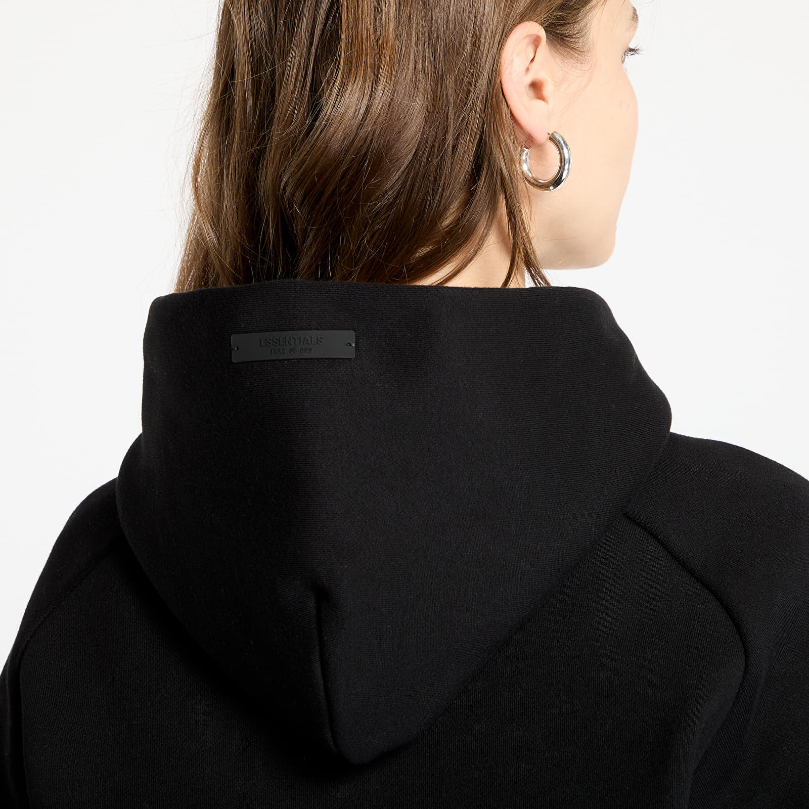 Mikiny Fear Of God ESSENTIALS Fleece Cropped Hoodie Black