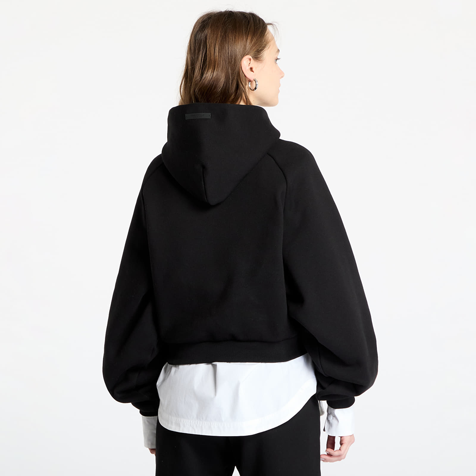 Mikiny Fear Of God ESSENTIALS Fleece Cropped Hoodie Black