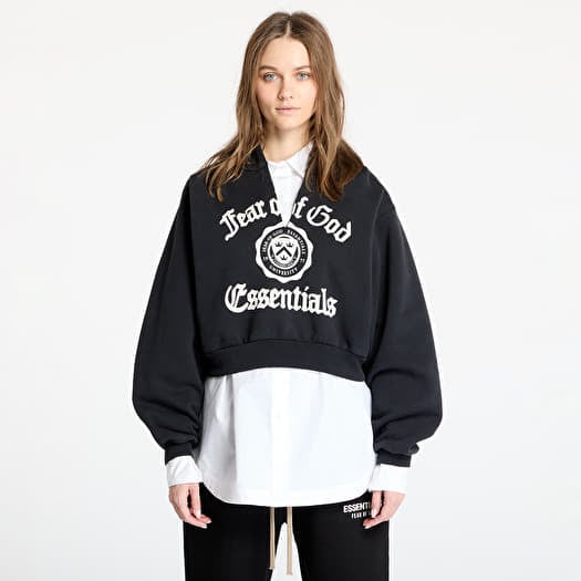 Fear Of God ESSENTIALS Heavy Fleece Cropped V-Neck Hoodie Black