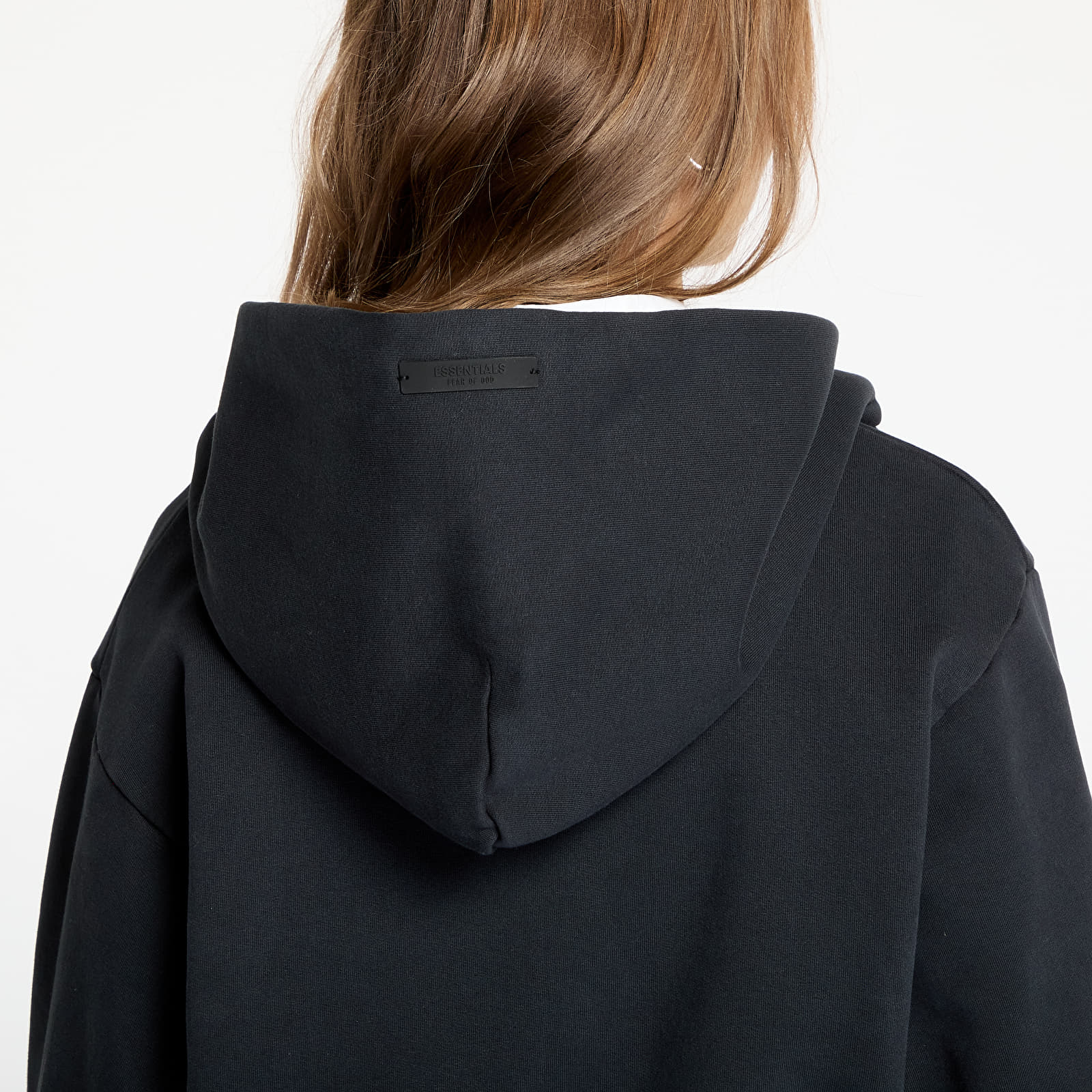 Bluzy Fear Of God ESSENTIALS Heavy Fleece Cropped V-Neck Hoodie Black