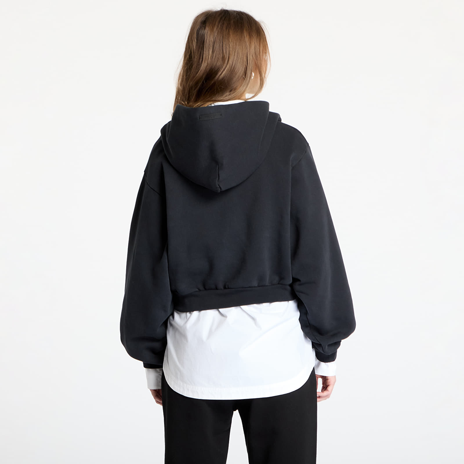 Bluzy Fear Of God ESSENTIALS Heavy Fleece Cropped V-Neck Hoodie Black