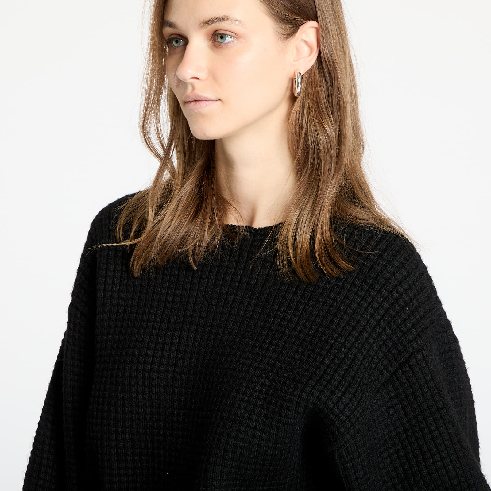 Swetry Fear Of God ESSENTIALS Heavy Waffle Cropped Crewneck Black