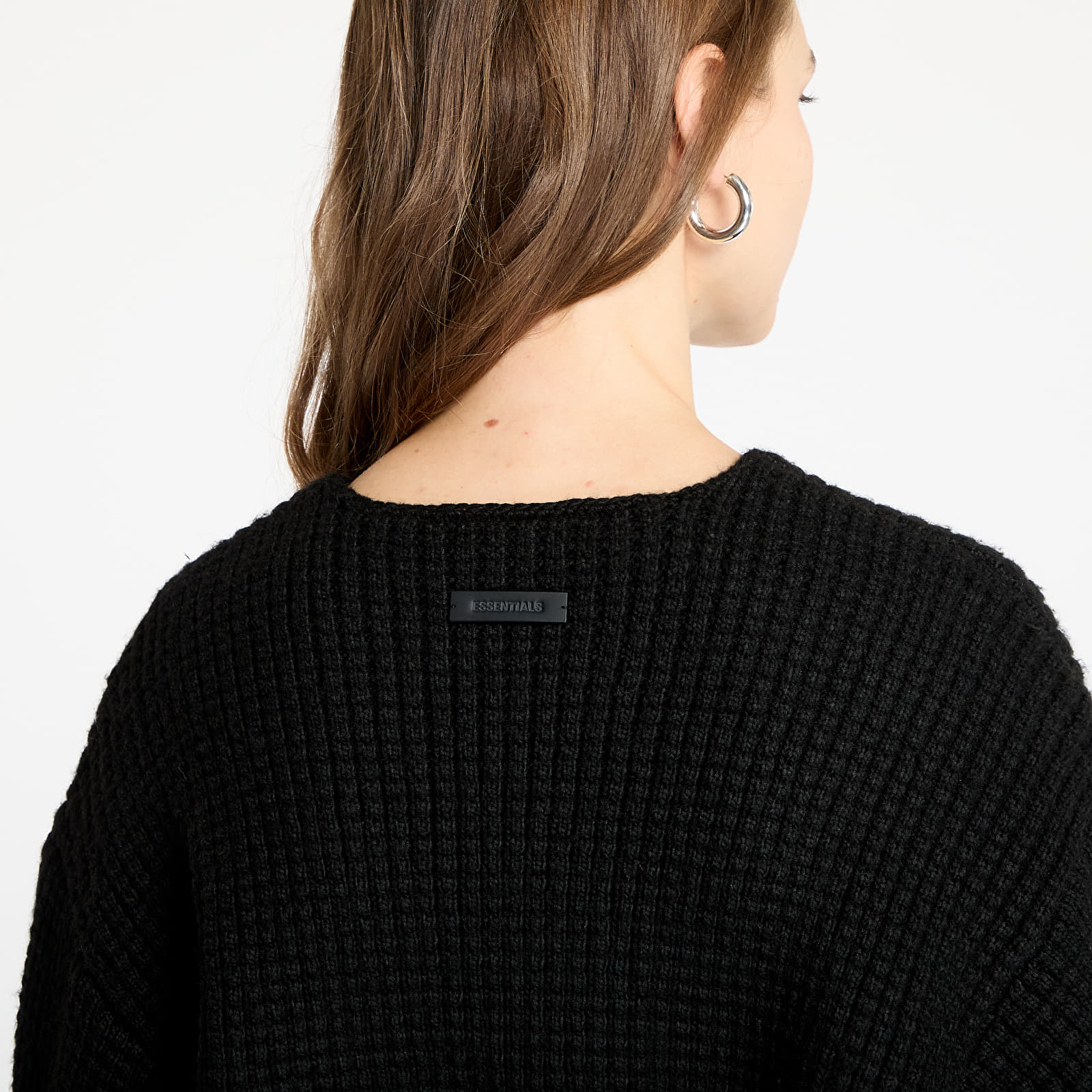 Swetry Fear Of God ESSENTIALS Heavy Waffle Cropped Crewneck Black