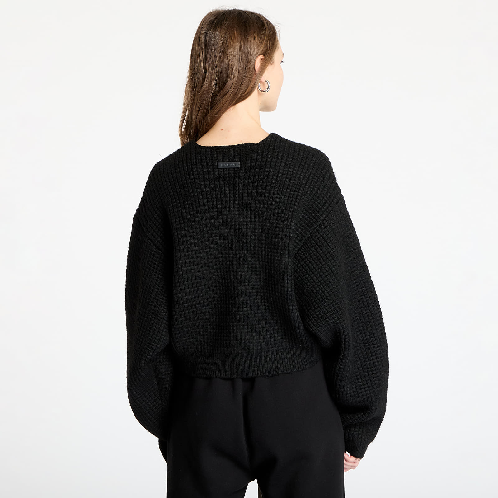 Swetry Fear Of God ESSENTIALS Heavy Waffle Cropped Crewneck Black
