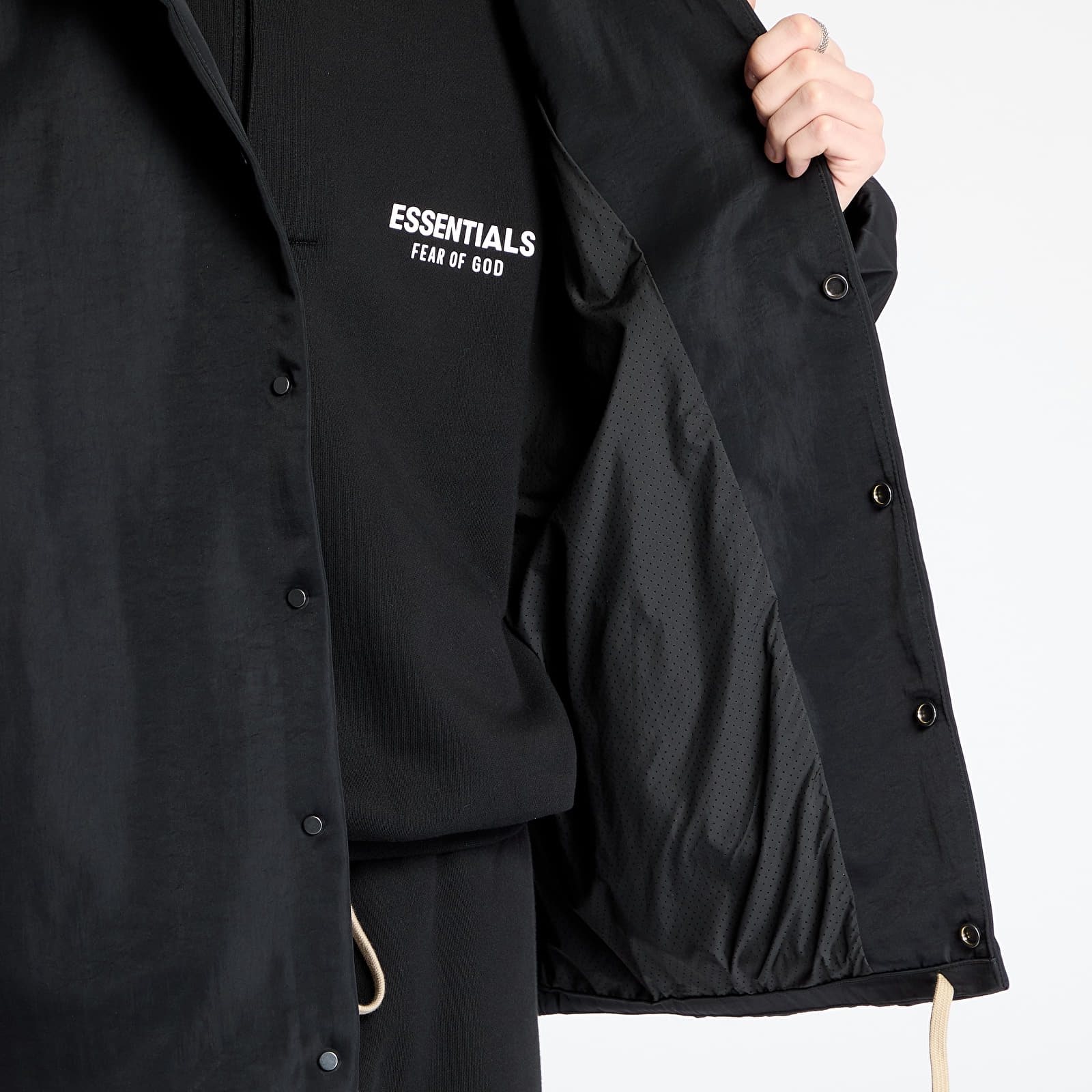Men's jackets Fear Of God ESSENTIALS Textured Nylon Hooded Coaches Jacket Black