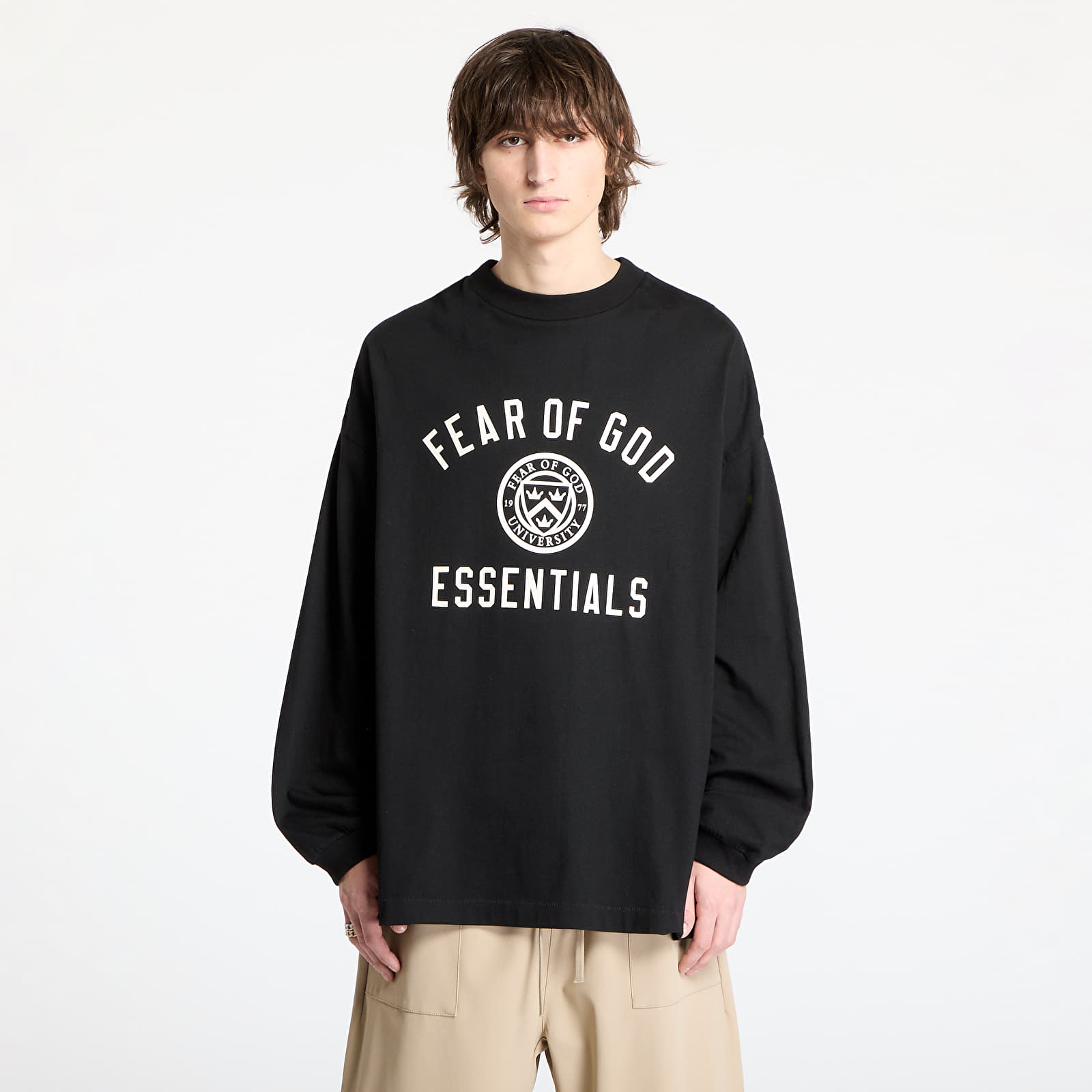 Pólók Fear Of God ESSENTIALS Jersey Long Sleeve Tee Black