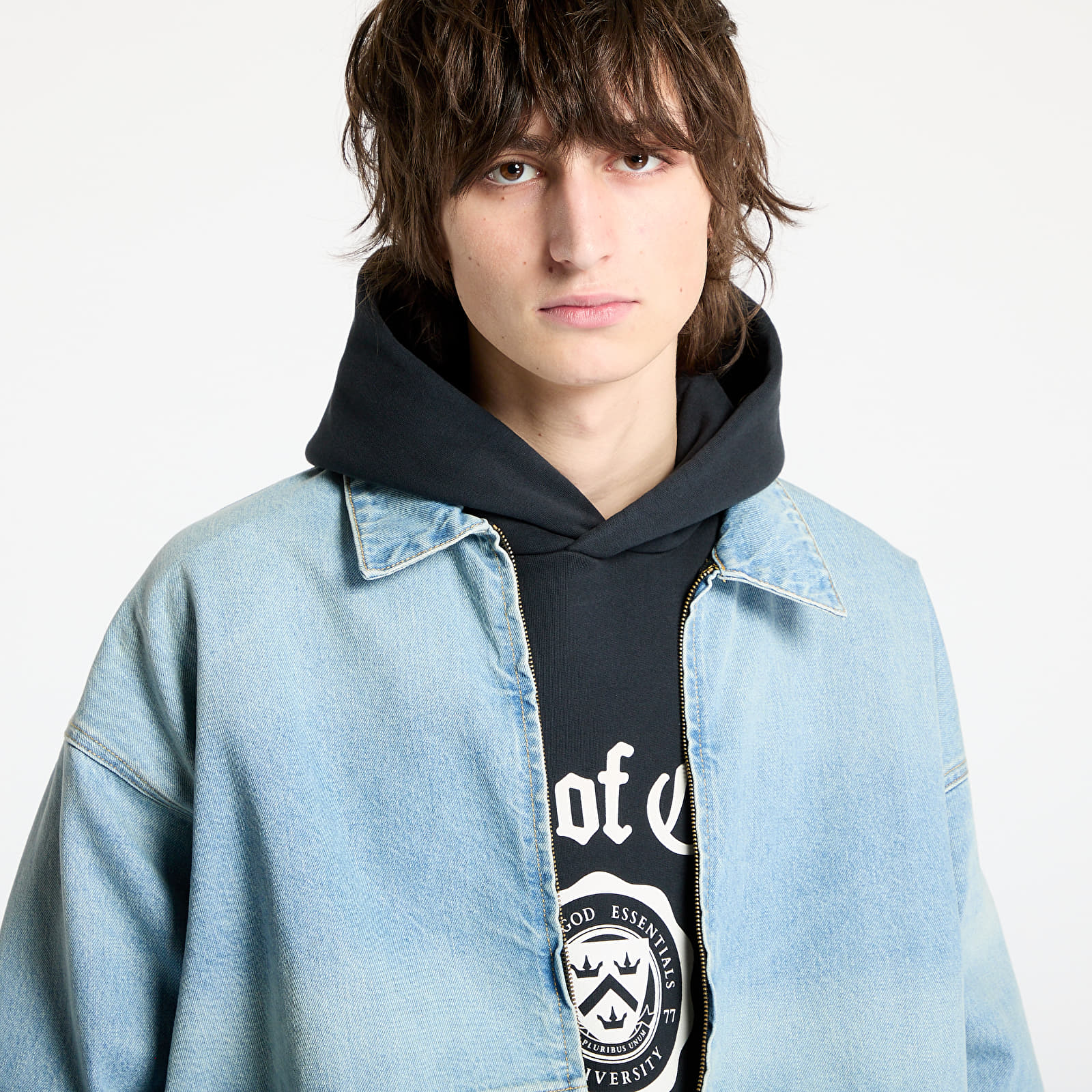 Casacos Fear Of God ESSENTIALS Denim Trucker Jacket Vintage Blue