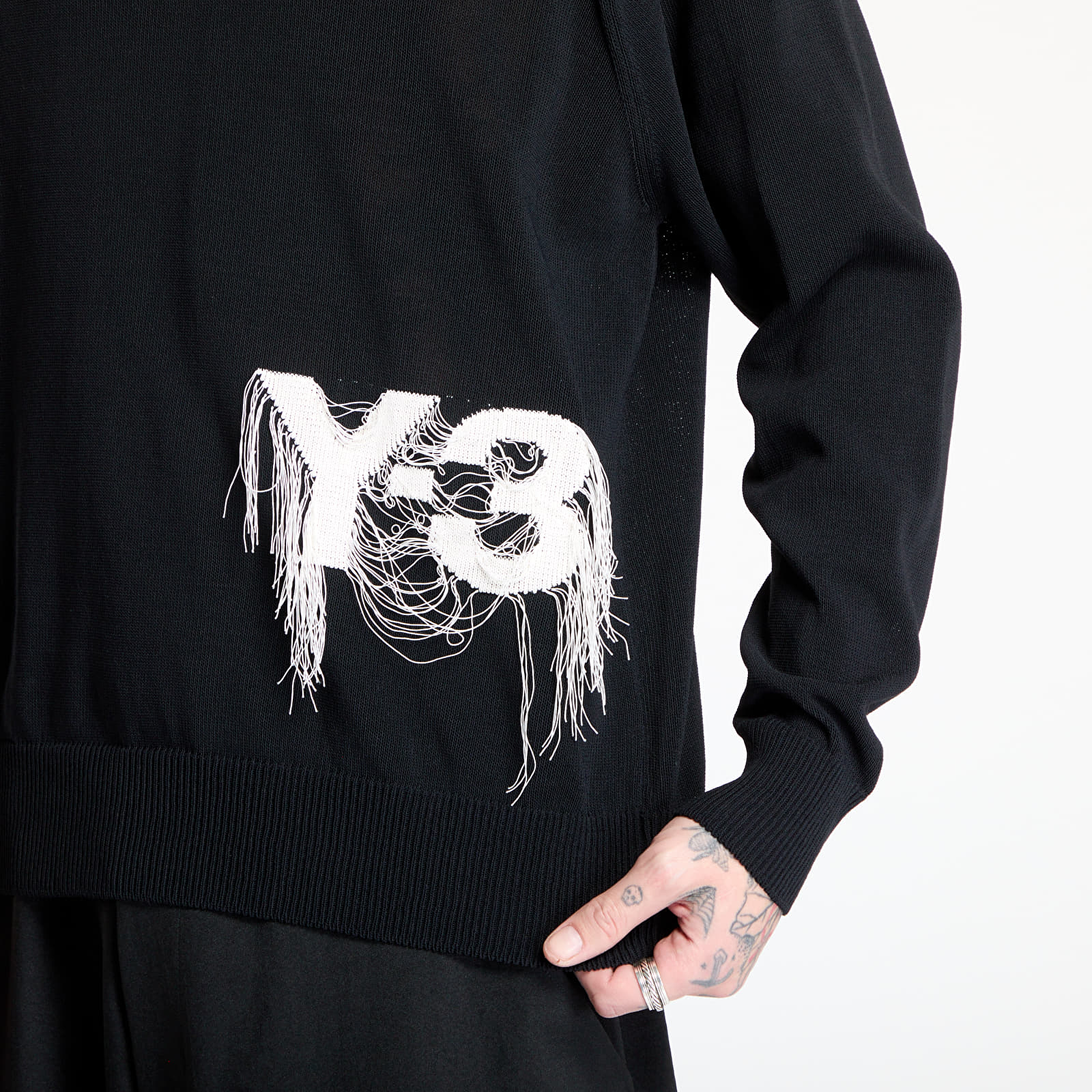 Svetry Y-3 Logo Knit Crew Sweatshirt UNISEX Black