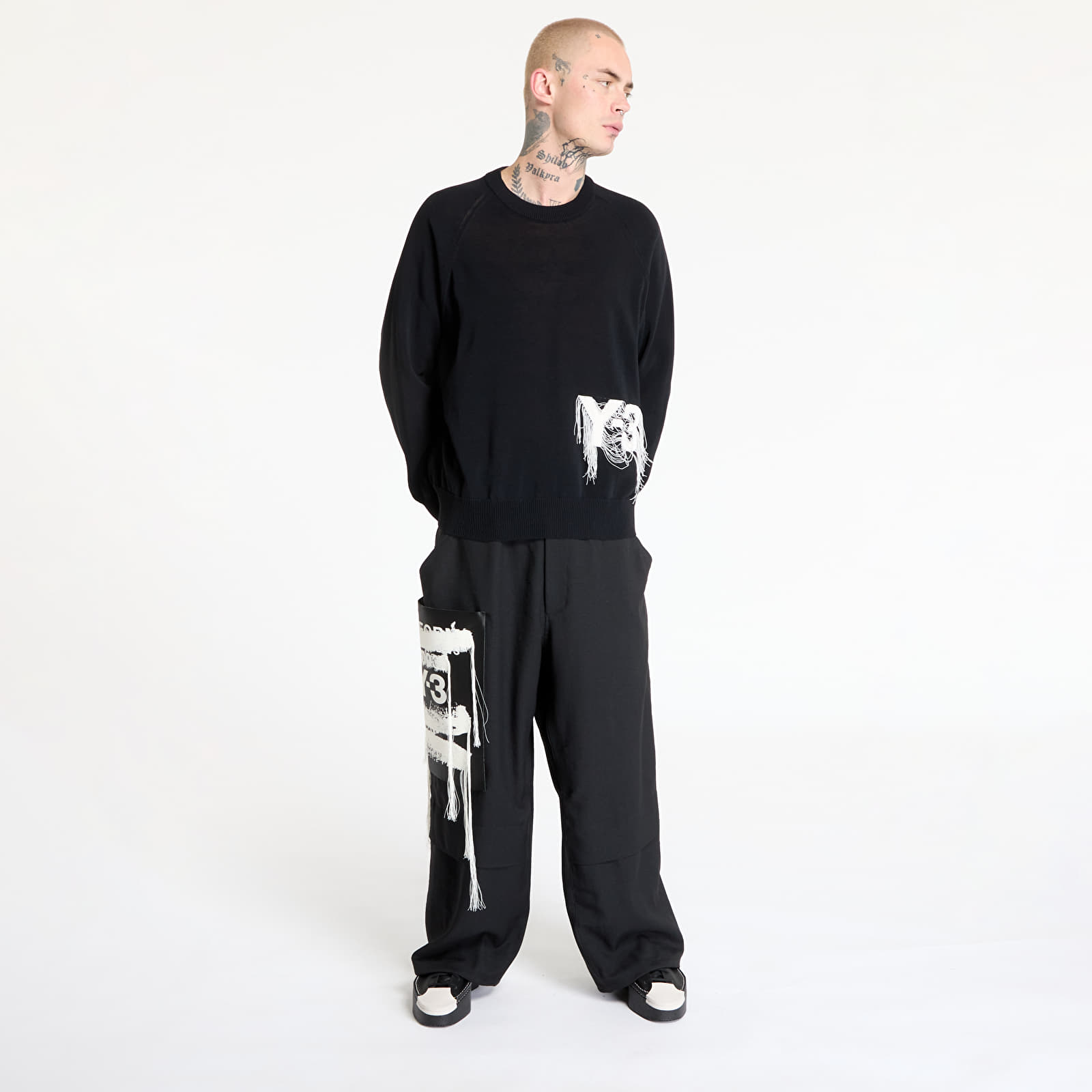 Svetry Y-3 Logo Knit Crew Sweatshirt UNISEX Black