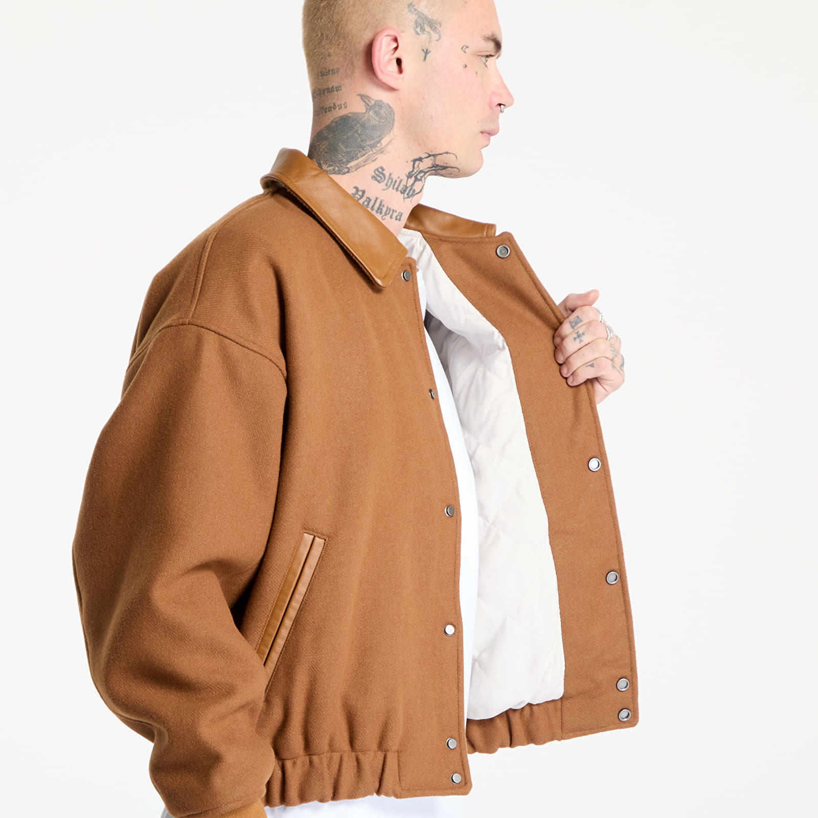 Kurtki Nike Solo Swoosh Men's Wool Varsity Jacket Light British Tan/ Light Orewood Brown/ White
