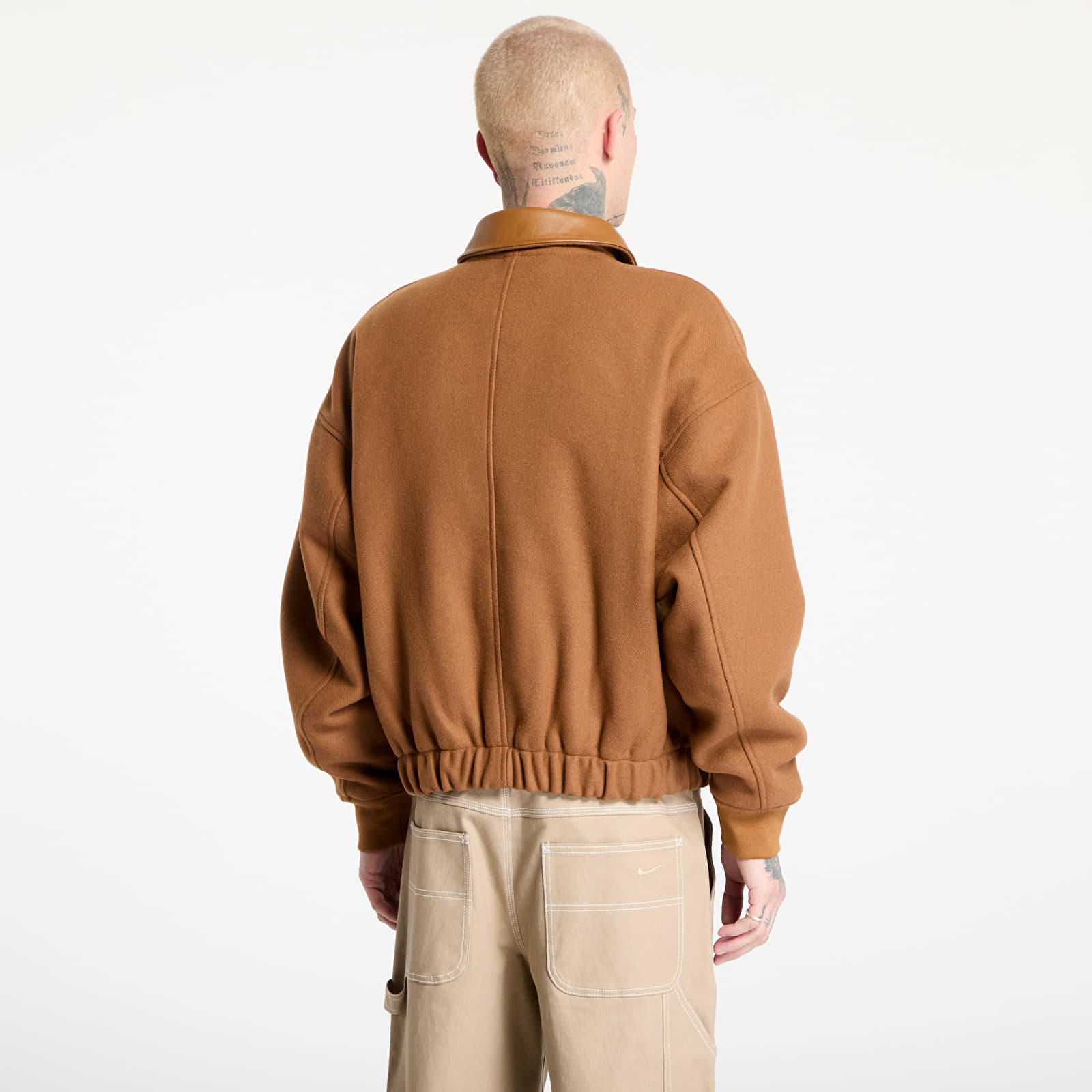 Kurtki Nike Solo Swoosh Men's Wool Varsity Jacket Light British Tan/ Light Orewood Brown/ White
