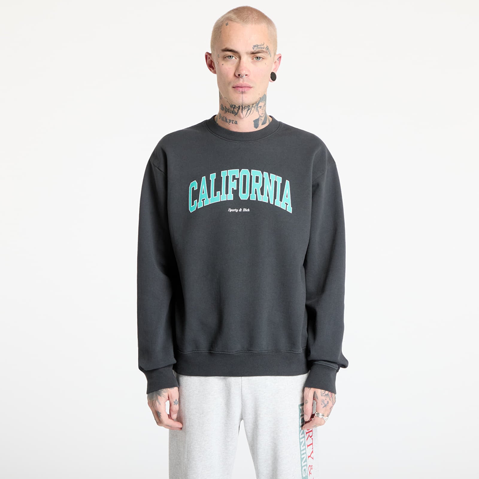 Sweatshirt Sporty & Rich California Crewneck UNISEX Faded Black/ Spring Green/ White S