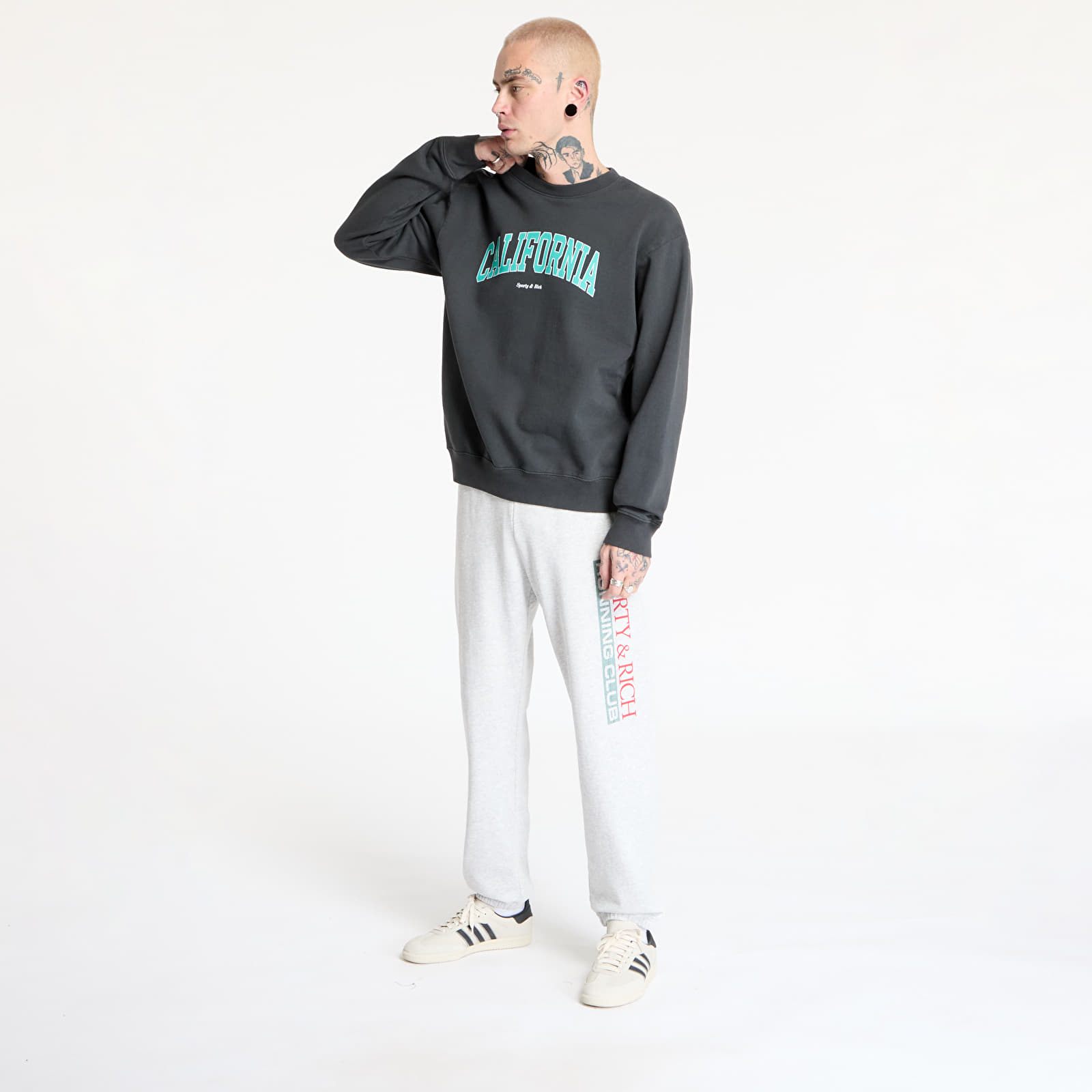 Hoodies and sweatshirts  Sporty & Rich California Crewneck UNISEX Faded Black/ Spring Green/ White