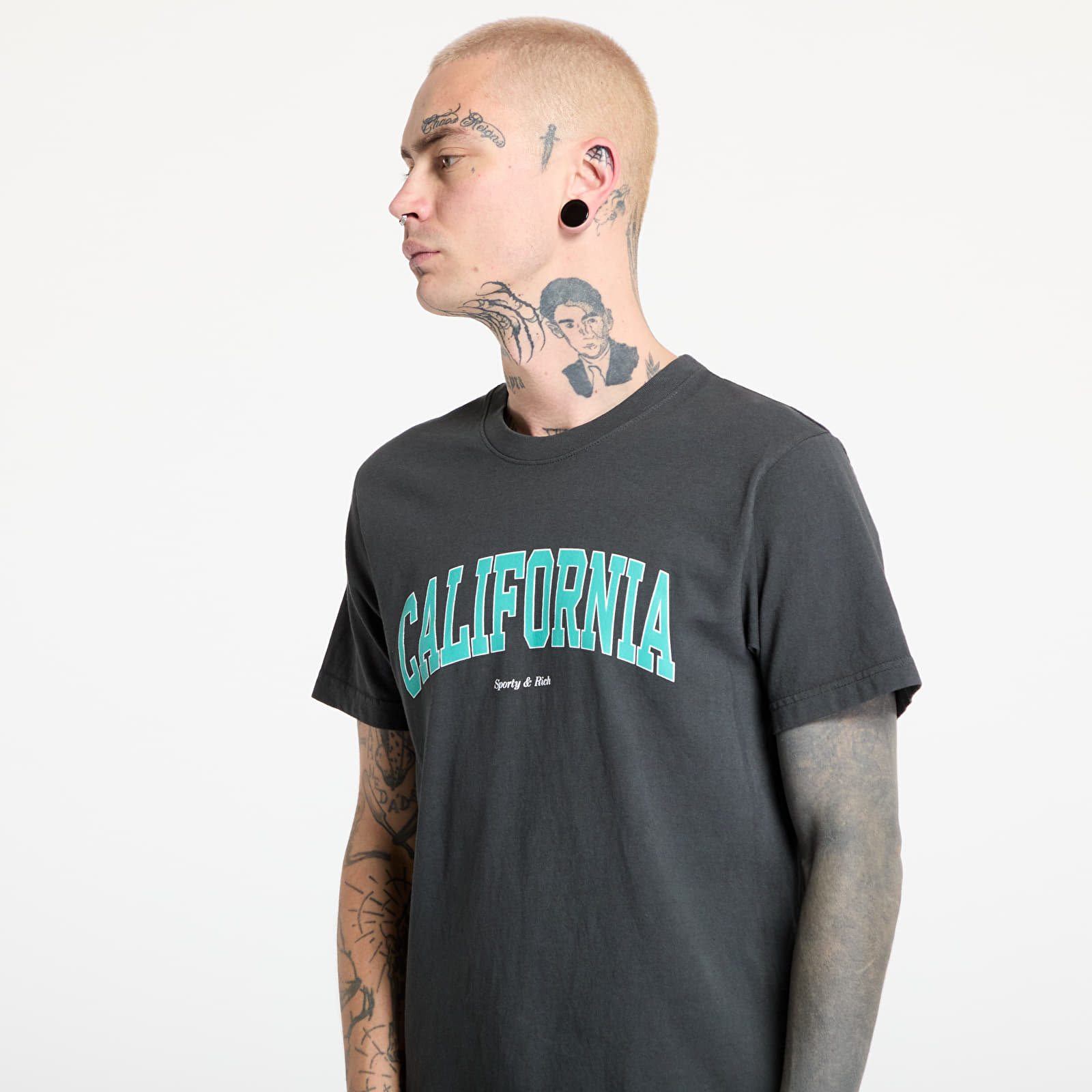 Koszulki Sporty & Rich California T-Shirt UNISEX Faded Black/ Spring Green/ White