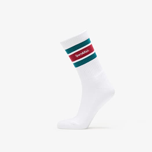 Sporty & Rich Serif Logo Striped Socks UNISEX White/ Navy/ Gold/ Navy