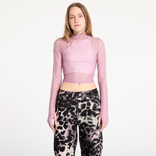 Póló Nike Zenvy Women's Dri-FIT Long-Sleeve Sheer Top Plum Dust/ White