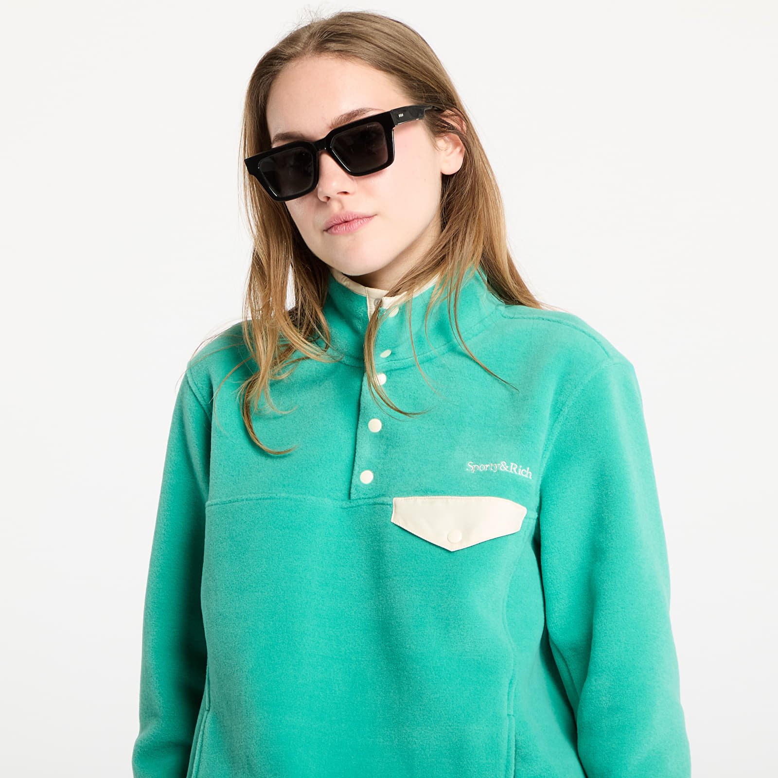 Sweatjacken und Sweatshirts Sporty & Rich Serif Logo Polar Sweatshirt UNISEX Spring Green/ Cream