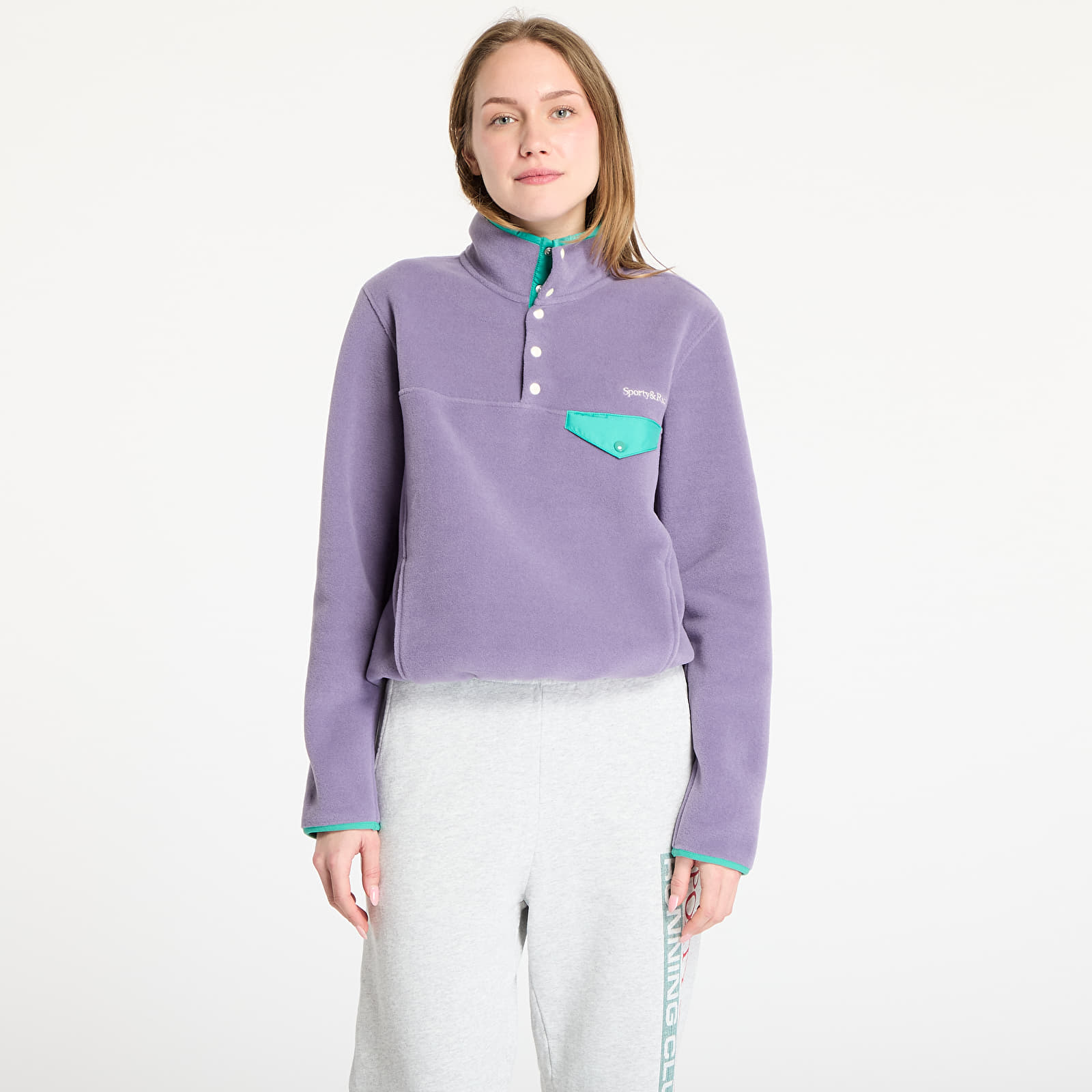 Mikiny Sporty & Rich Serif Logo Polar Sweatshirt UNISEX Dusty Grape/ Spring Green/ Cream