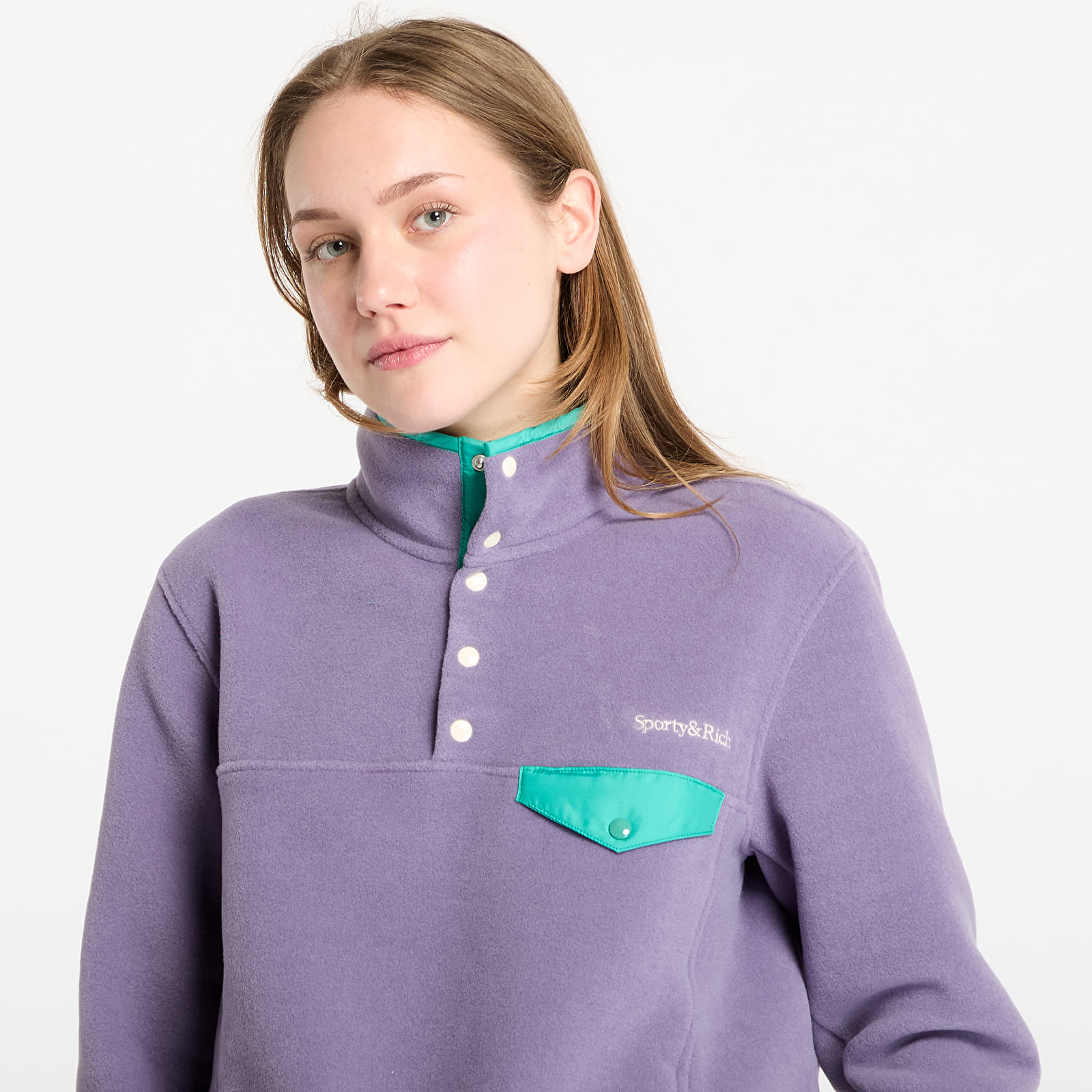 Mikiny Sporty & Rich Serif Logo Polar Sweatshirt UNISEX Dusty Grape/ Spring Green/ Cream