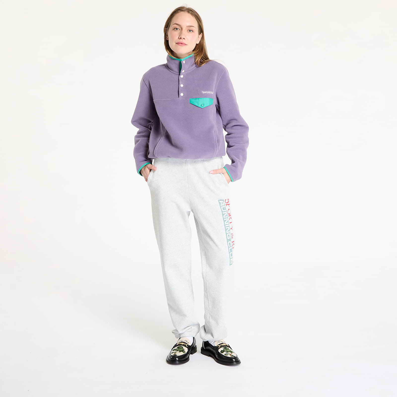 Mikiny Sporty & Rich Serif Logo Polar Sweatshirt UNISEX Dusty Grape/ Spring Green/ Cream