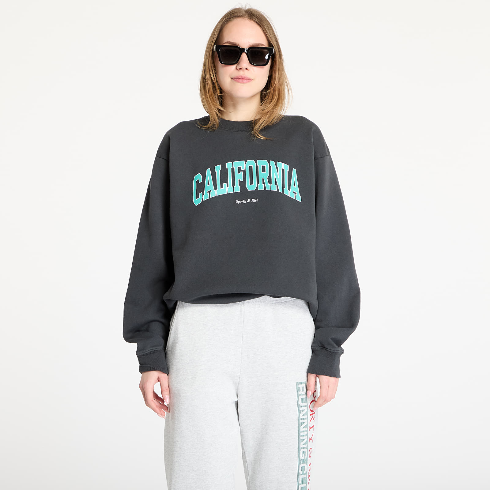 Hoodies and sweatshirts  Sporty & Rich California Crewneck UNISEX Faded Black/ Spring Green/ White