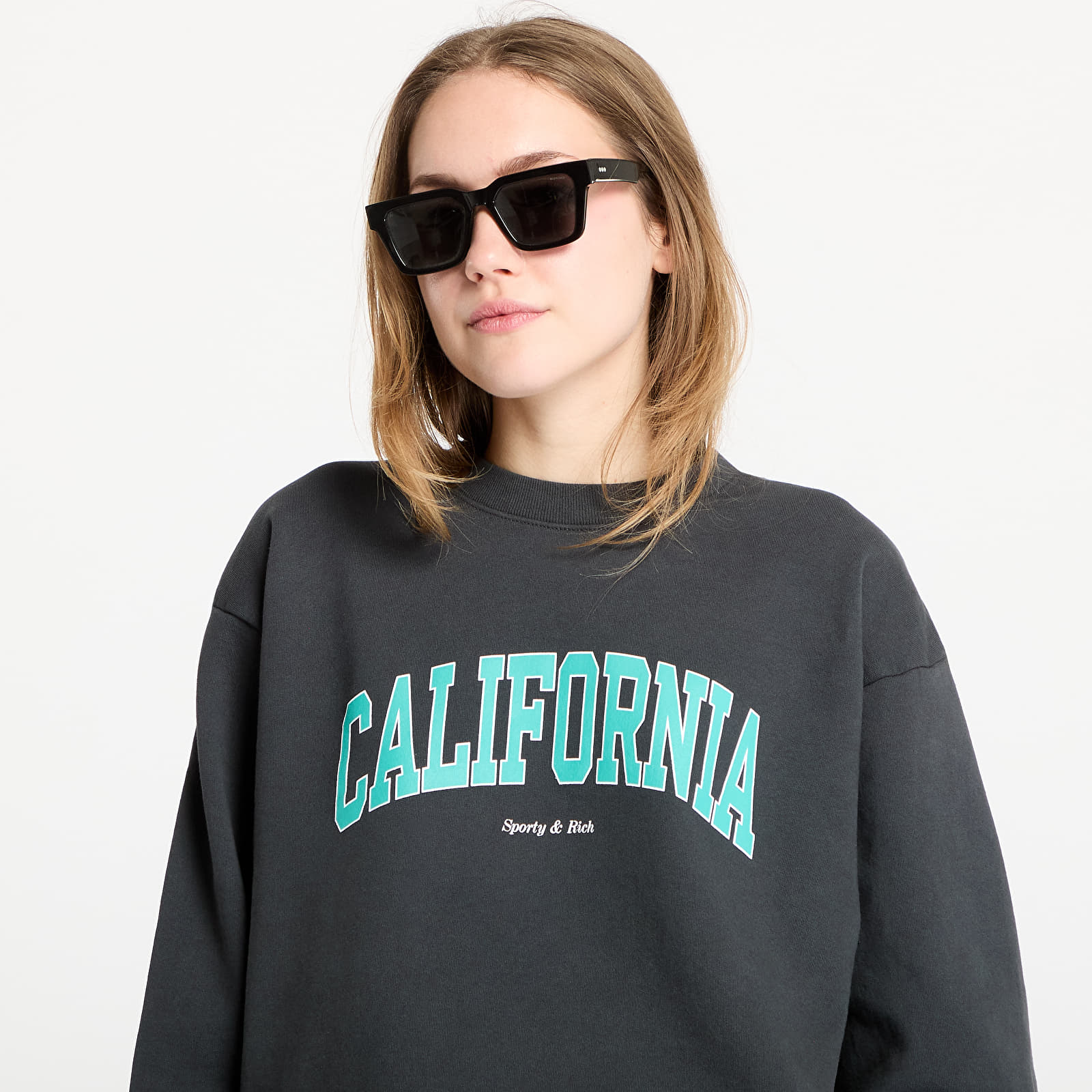 Hoodies and sweatshirts  Sporty & Rich California Crewneck UNISEX Faded Black/ Spring Green/ White