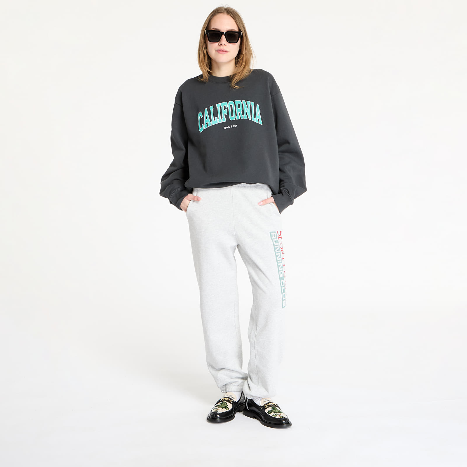 Hoodies and sweatshirts  Sporty & Rich California Crewneck UNISEX Faded Black/ Spring Green/ White