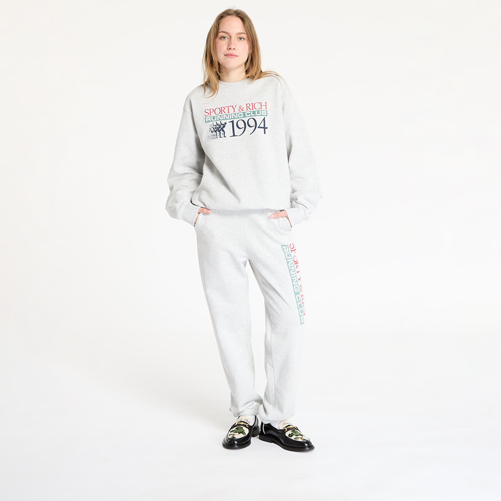 Hoodies and sweatshirts  Sporty & Rich Finish Line Crewneck UNISEX Heather Gray/ Lava/ Alpine/ Navy