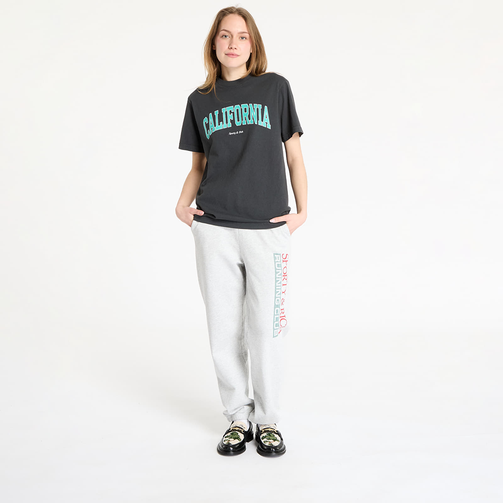 Koszulki Sporty & Rich California T-Shirt UNISEX Faded Black/ Spring Green/ White