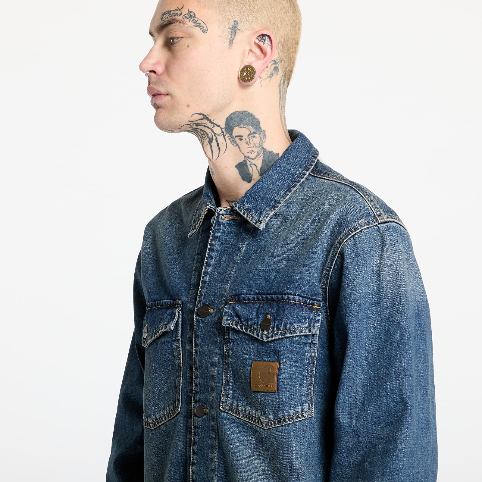 Overshirt Carhartt WIP Lincoln Shirt Jacket UNISEX Blue Worn Used Wash