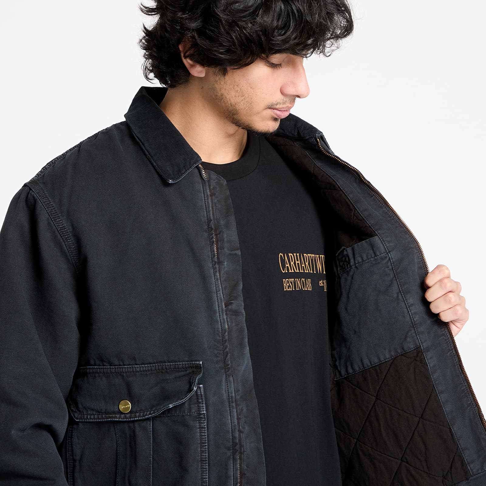 Men's jackets Carhartt WIP Stanton Jacket UNISEX Black/ Black Stone Washed