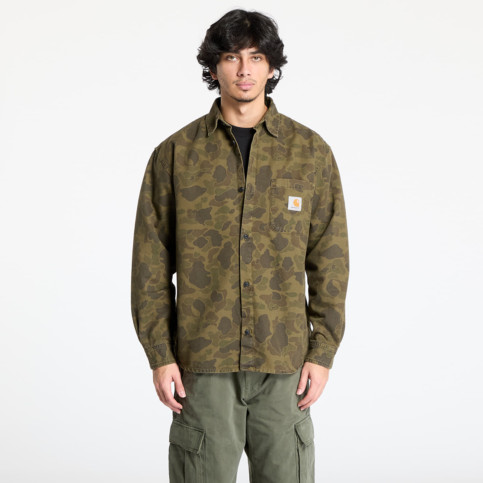 Hemden Carhartt WIP Long Sleeve Duck Shirt UNISEX Camo Duck/ Green/ Office Green Garment Dyed