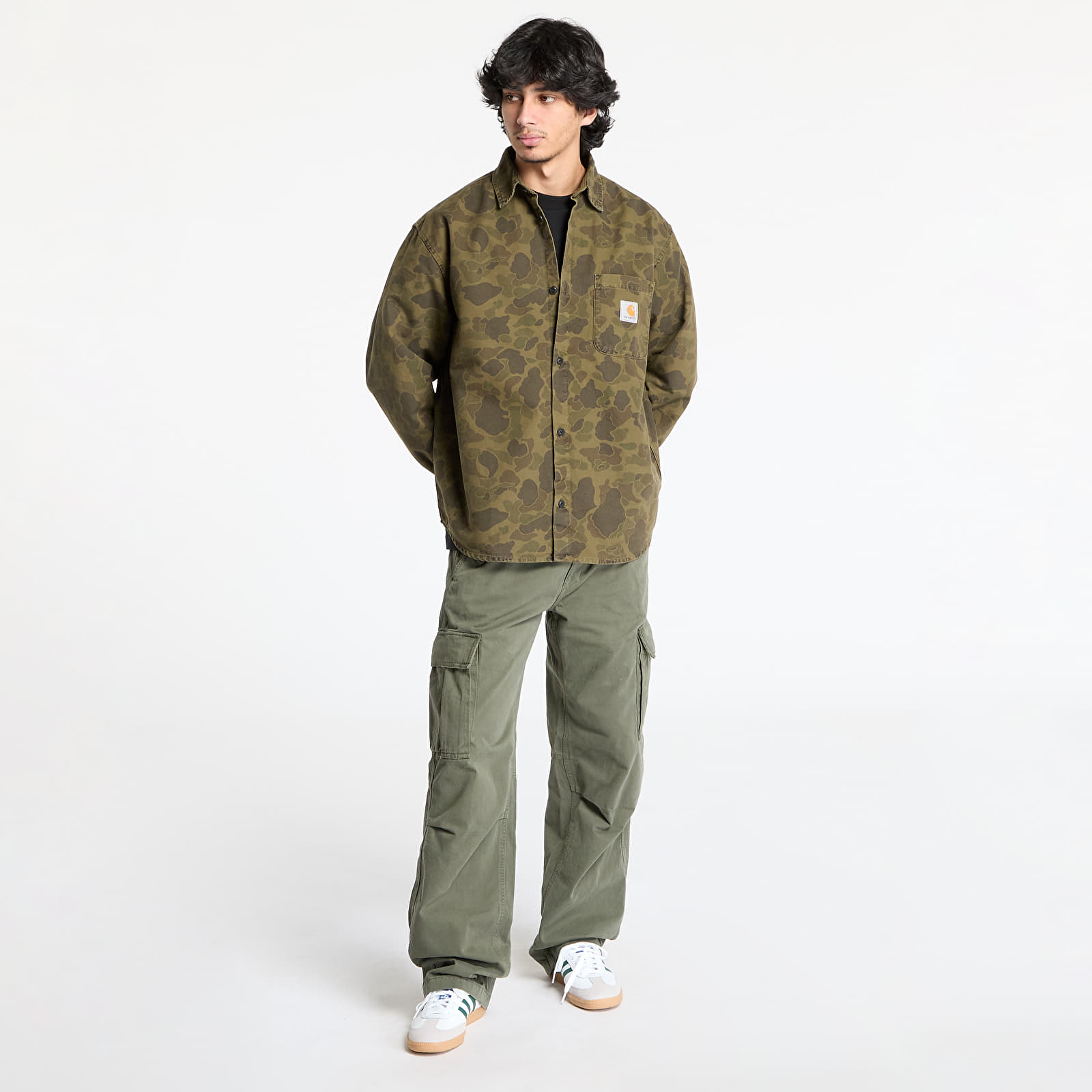 Hemden Carhartt WIP Long Sleeve Duck Shirt UNISEX Camo Duck/ Green/ Office Green Garment Dyed