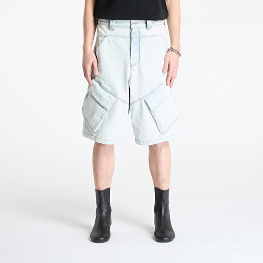 Marcelo Burlon Bleach Denim Wide Cargo Shorts Light Blue